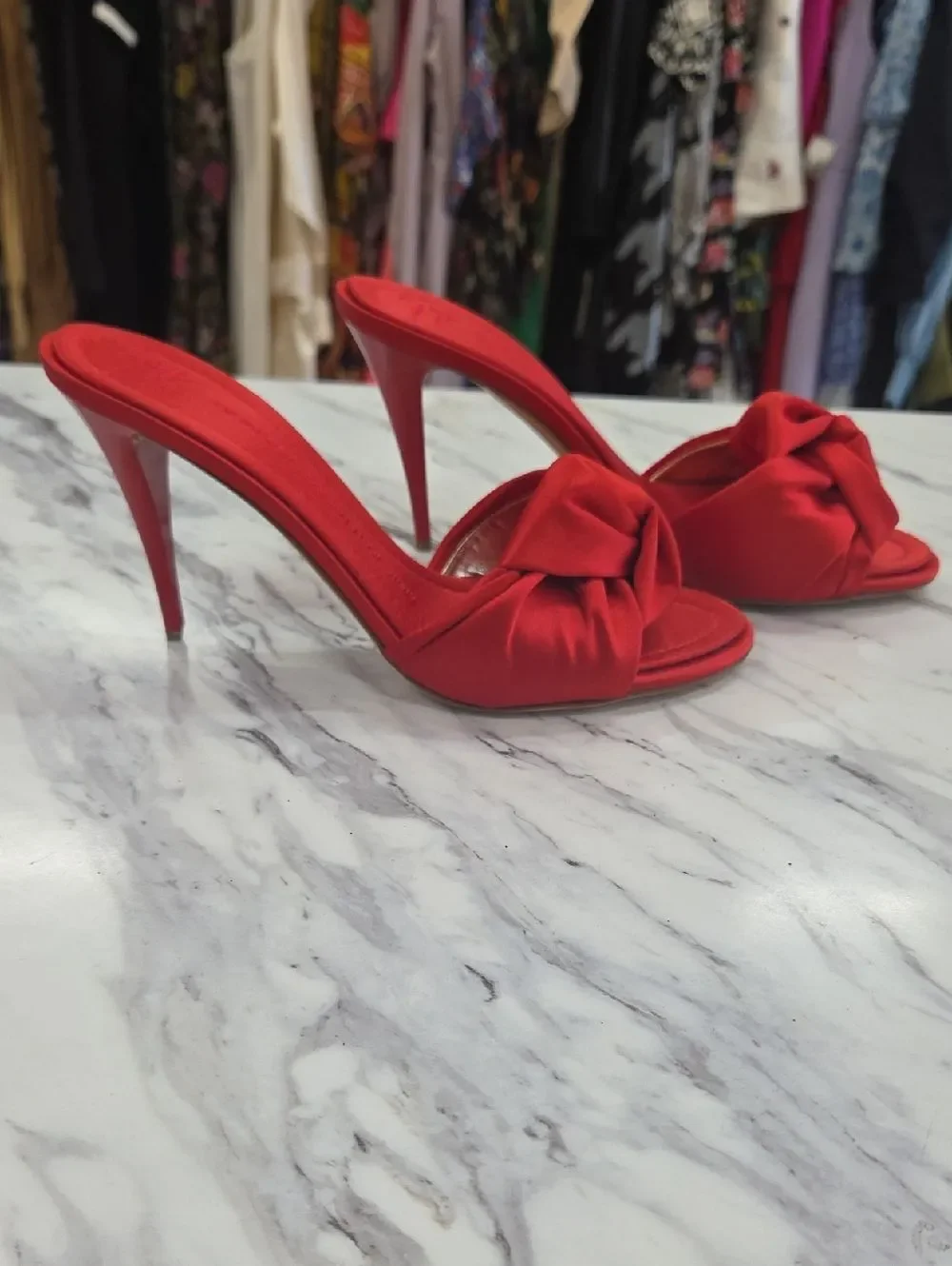 Giuseppe Zanotti Red Satin Knot Stiletto Mules
